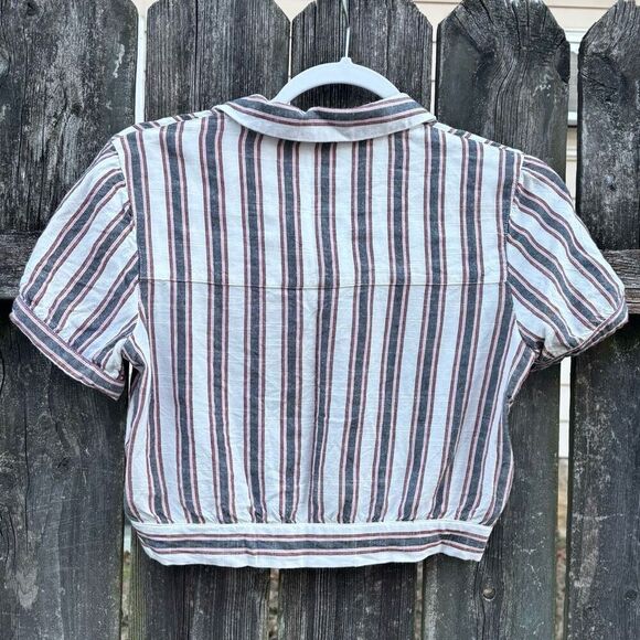 Volcom Striped Cropped Button Down Top Small - Picture 4 of 4
